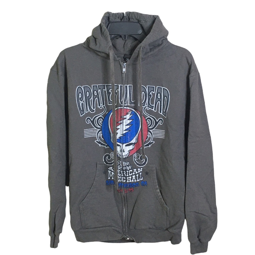 Grateful Dead Charcoal Zip-Up Hoodie with Red & Blue Steal Your Face Graphic